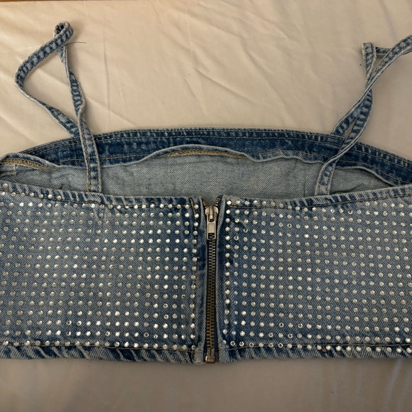 ZARA RHINESTONE TRF DENIM CROP TOP - Picture 10 of 10
